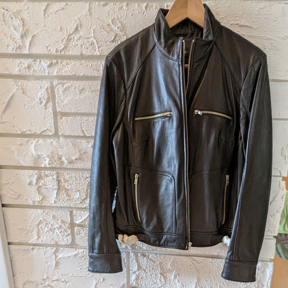 Mossimo Black Leather Jacket Men's L Soft, Lightweight, New Without Tags